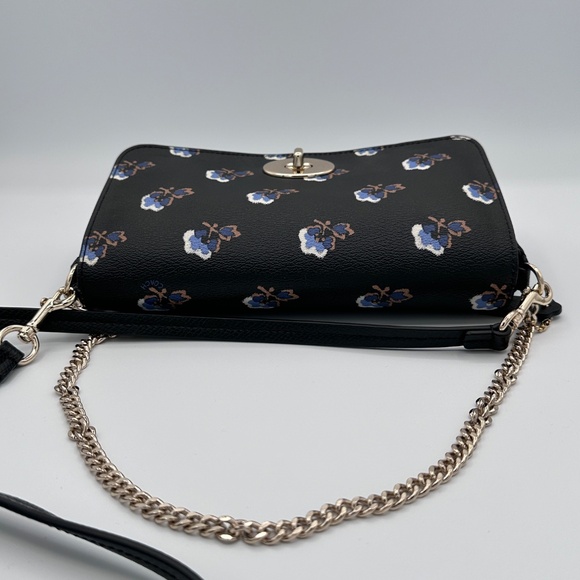 AUTHENTIC COACH F35882 QUINN CROSSBODY BRAMBLE ROSE PRINT BLACK CANVAS GOLD - Picture 6 of 16